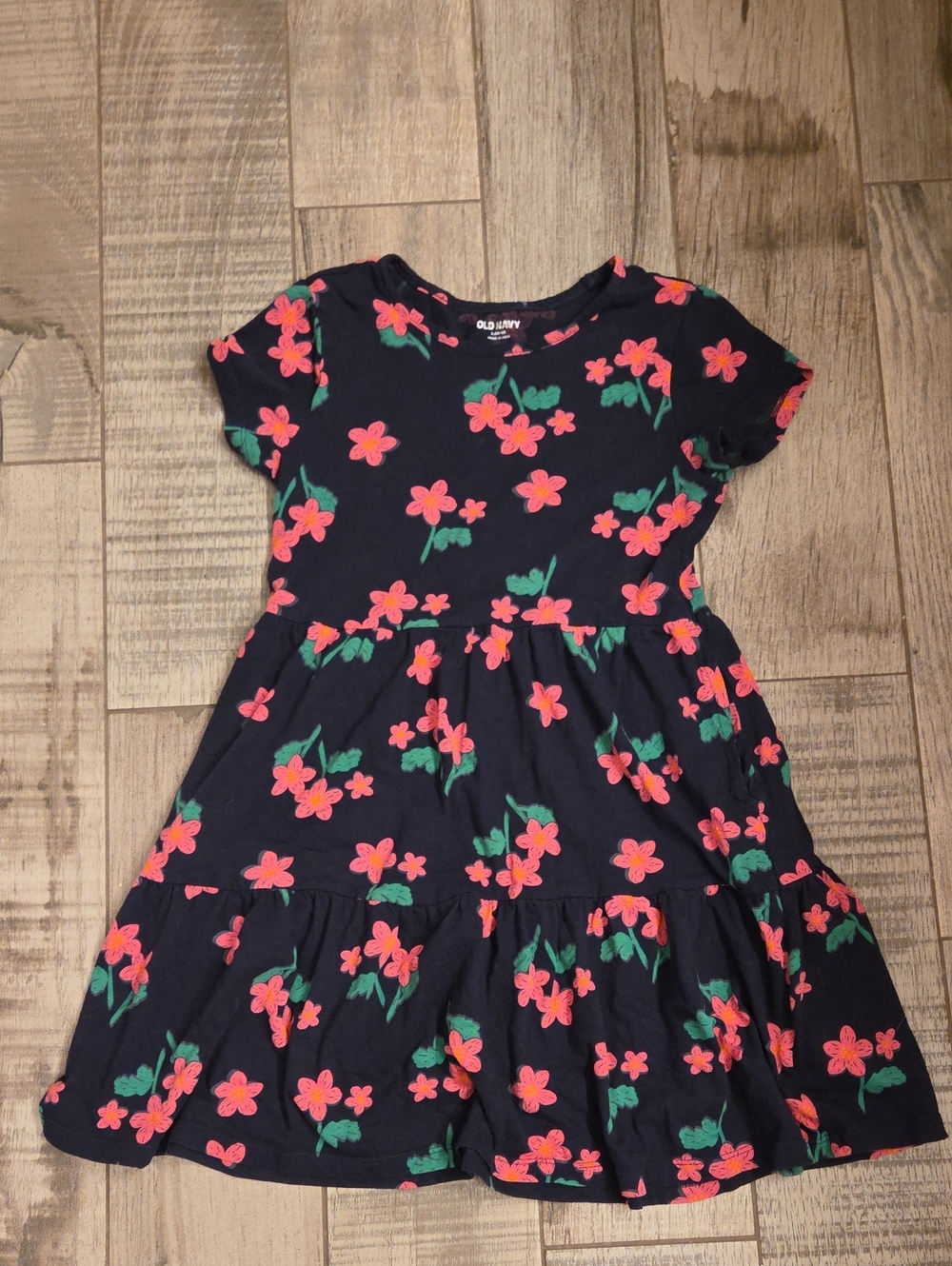 Old Navy Navy Floral Short-Sleeve Dress - Pink & Green Flowers